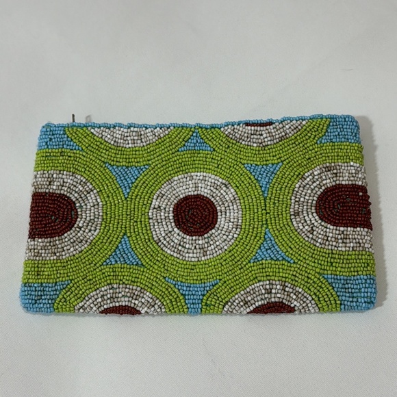 Urban Outfitters Beaded Eye Purse Clutch Bag Coin Pouch Zippered Green Circles - Picture 2 of 6